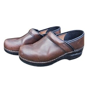 Dansko Professional Clogs Brown Leather EU 39 US 8.5 Mules Slip On Comfort Shoes